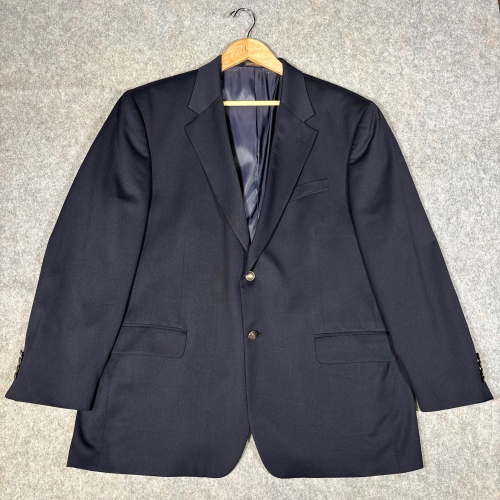 Stafford Executive Blazer Mens 46R Navy Blue Pure Wool 2-Button VTG Sport Coat